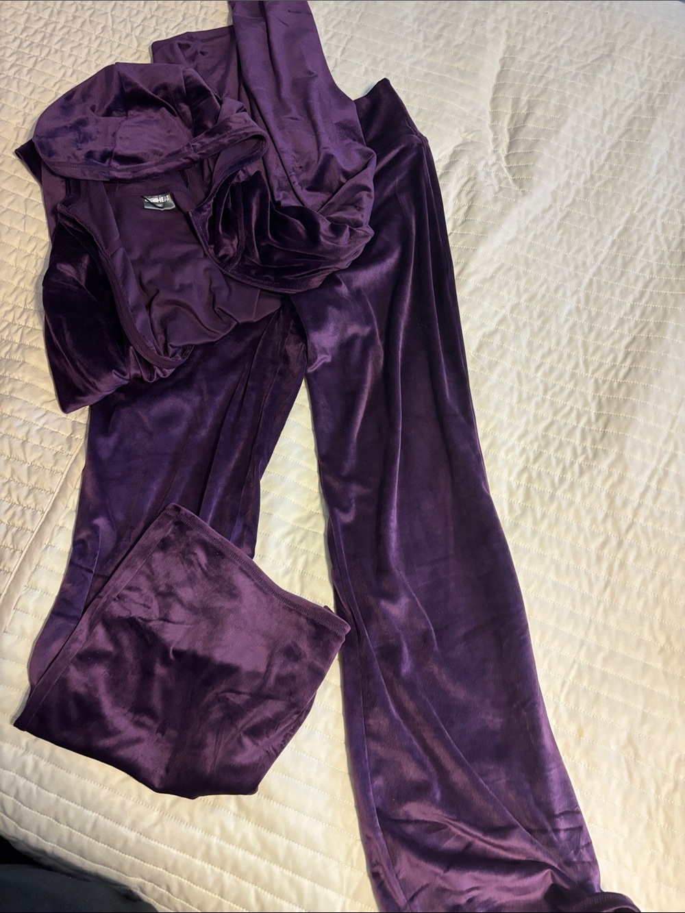 32 Degrees Deep Purple Velvet Track Pants & Hoodie Set